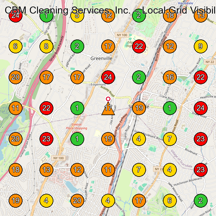 CBM Cleaning Services, Inc. Commercial Cleaning Service GeoGrid ranking map for Scarsdale NY
